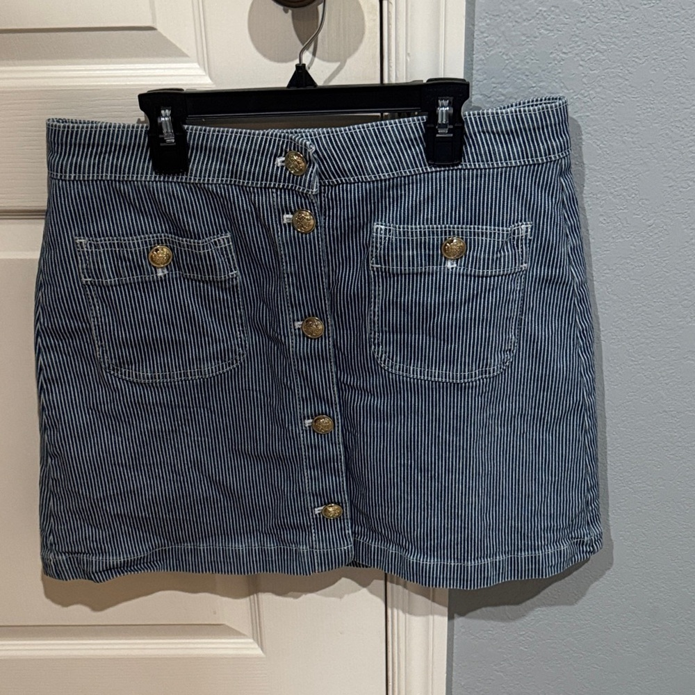 Striped Blue Button-Front Skirt by Free Assembly.  Size 10